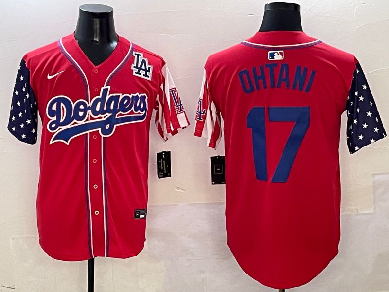 Men Los Angeles Dodgers #17 Ohtani Red a generation of national flags Joint name 2025 Nike MLB Jersey style 22